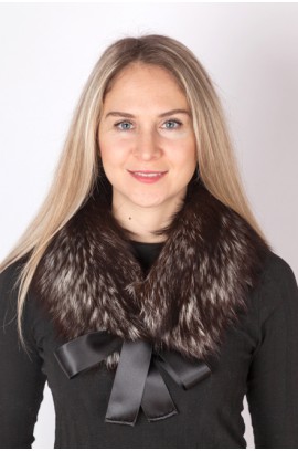 Silver fox fur collar-neck warmer (dark)